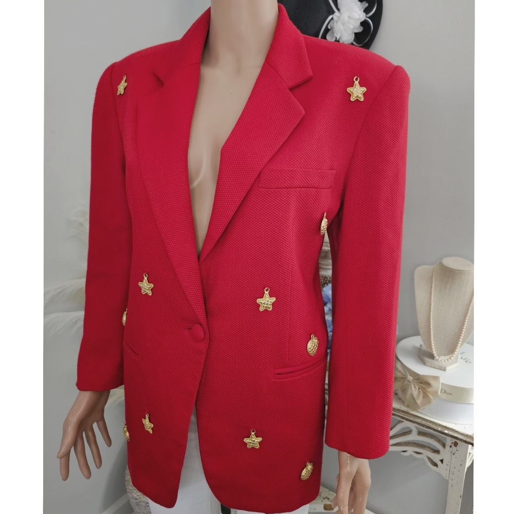 90's Vintage Veleno Dark Red Embellished Single Breasted Long Tailored Blazer